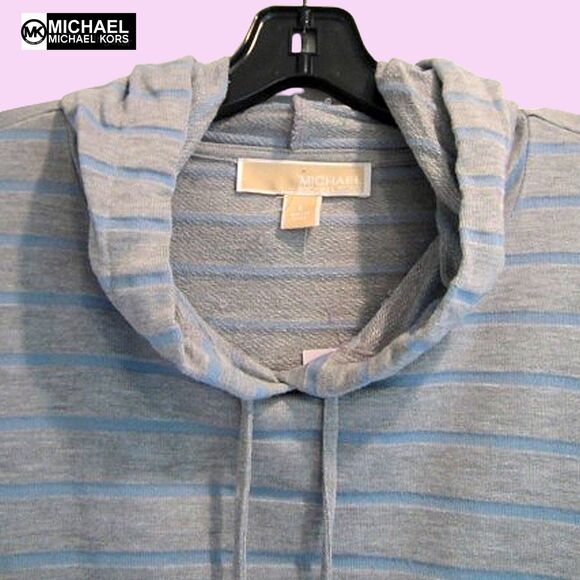 MICHAEL Michael Kors NEW Skater CHAMBRAY BLUE Stripe Drawstring Hoodie L - Picture 8 of 12